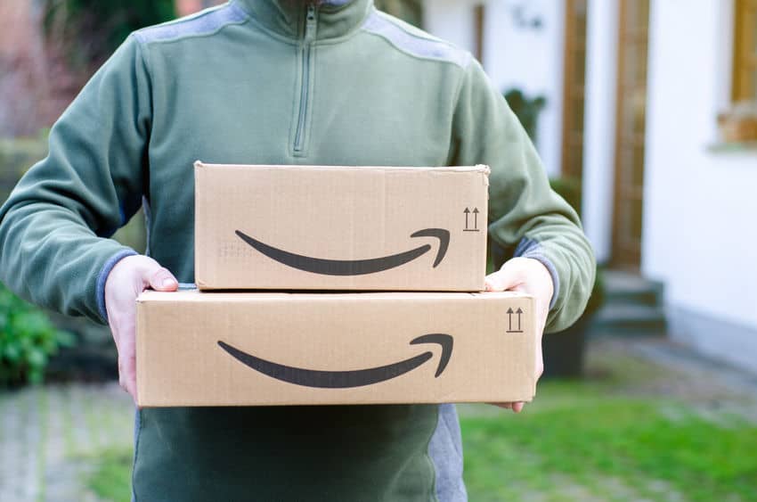 Soest, Germany January 14, 2019: Man delivers Amazon Prime pa