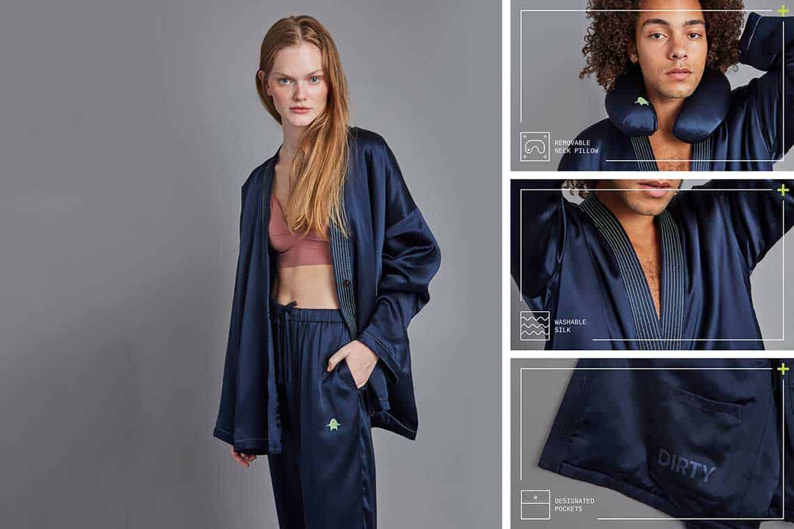 This kimono and pants includes a matching neck pillow.