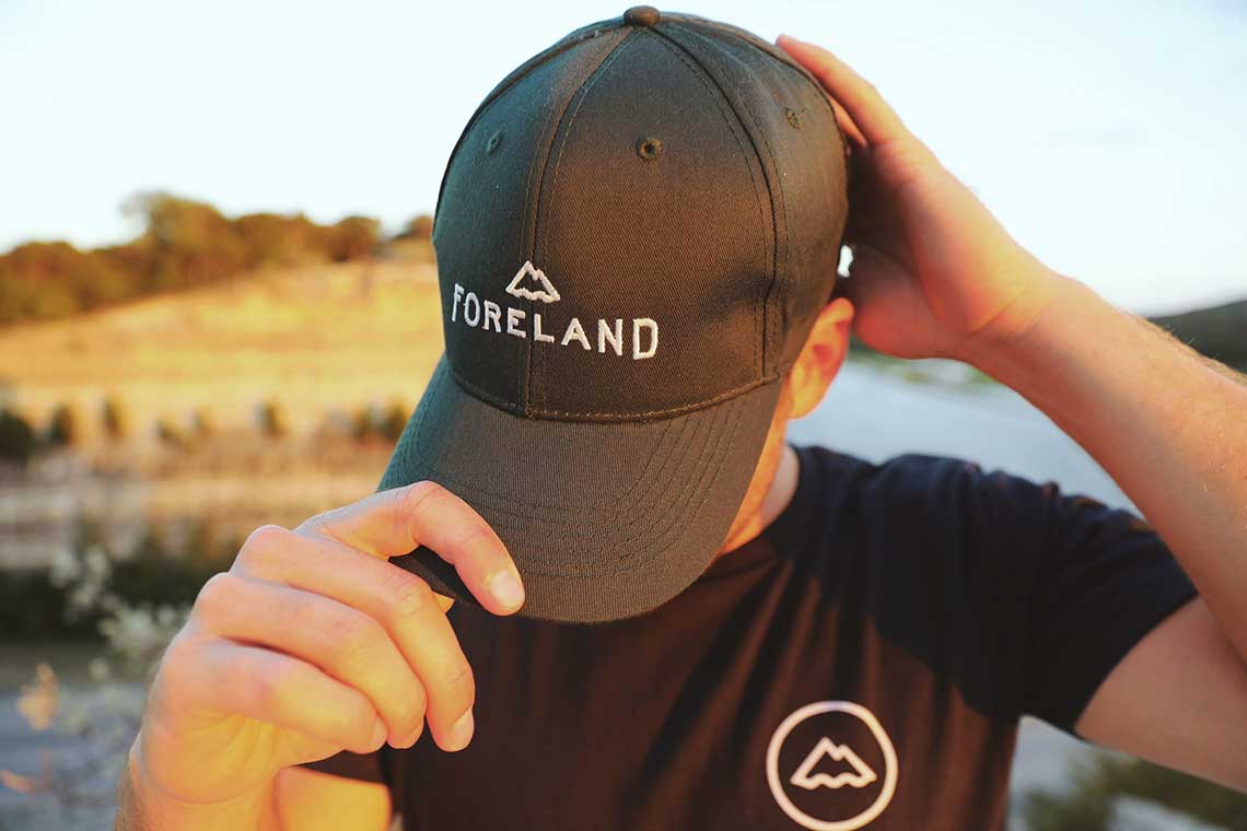 Foreland's 100% recycled cap and shirt.