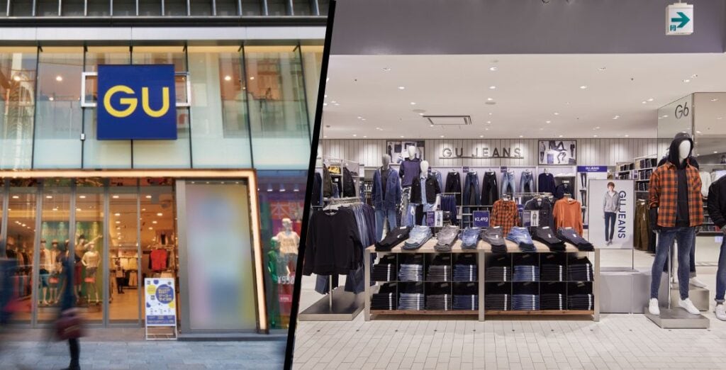 Two pictures of a GU store.