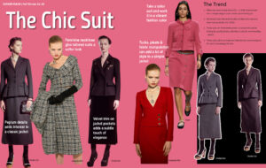 The chic suit is shown in a magazine.