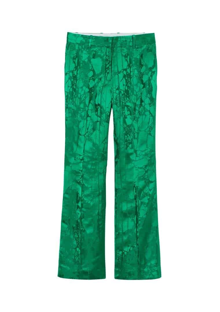 Green wide leg trousers with marble effect